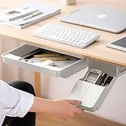 Under Desk Drawer Organizer Set (Pack of 2), Hidden Slide Out Desk Organizers and Storage, Self-Adhesive Pencil Drawer Tray, Office School Home Desk Storage Drawers Organizer for Space Saving (Grey)