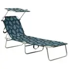 NNEVL Folding Sun Lounger with Canopy Leaf Print Aluminium