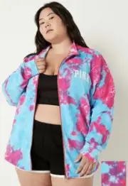 Victoria’s Secret PINK FLEECE OVERSIZED ZIP-UP SWEATSHIRT RASPBERRY TIE DYE. (M)