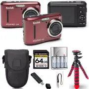 Kodak PIXPRO FZ43 Digital Camera (Red)+ Spider Tripod + Case - 64GB Kit
