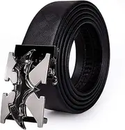 [Dubulle] Black Leather Belt for Mens Ratchet Belt with Removable Automatic Buckle New Sliding Buckle Belt for Suit