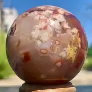 175G Natural Sakura Flower Agate QUARTZ Sphere Crystal Ball Reiki Healing