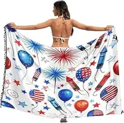 [RPLIFE] Independence Day White Bathing Suit Wraps Sarongs Tassel Beach Sarongs for Women, Large, Independence Day White, Large