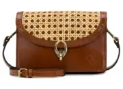 Patricia Nash Bella Leather Crossbody Bag Purse-Tan Wicker-NWT-$159.95