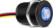 12V Dimmer Campervan Boat Light High-Side PWM Dimming Switch, 22mm Mounting Hole with Blue Backlight for LED Strip Light 12V LED Halogen Incandescent, All-Aluminum Shell 6A (Black)