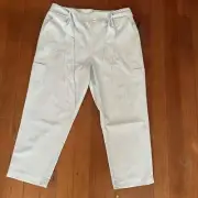 NWT Nicole Miller Light Blue White Stripe Wide Leg Elastic Waist Belted Pant
