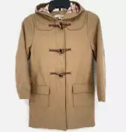 Hope & Henry Unisex Tan camel Warm Flannel Lined hooded wool Coat size XXS