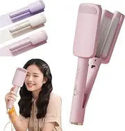Hair Waver Crimper, Curling Iron Hair Crimper Waver, Beach Waves Curling Wand, Ionic Deep Waver Hair Curler Tool, Frizz-Free Waves, Blowouts, Up to 410°F (Pink)