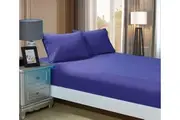 Super Soft Double Size Bed Fitted Sheet & 2 Pillowcases Set Royal Blue