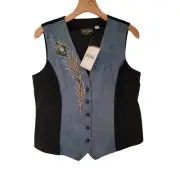 NWT Bob Mackie Wearable Art Vest Embroidered XS Statement Piece Peacock Feather