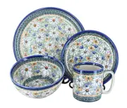 Blue Rose Polish Pottery Enchanted Garden 16 Piece Dinnerware Set