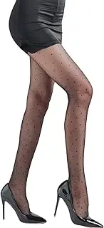 [Verdancy] Women’s Glossy Sheer Pantyhose Polka Dot Striped Patterned High Waist Ultra Stretchable Footed Tights Plus Size Stockings