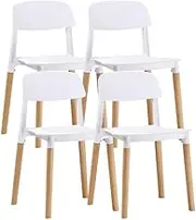 SJIALEN Dining Chair,Home Lazy Chair Computer Bedroom Balcony Plastic Home Chair Milk Tea Shop Lounge Chairs Set of 4 Chairs(Color:White)