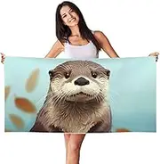 Stvyukl Oversized Microfiber Beach Towel Lightweight Sandproof Bath Towel Cute Otter Swim Towel Peach Skin Velvet Quick Dry Beach Towels for Adults Women Men 27.5x55in,White
