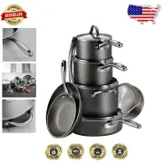 Stylish 11-Piece Charcoal Gray Cookware Set - Nonstick with Ergonomic Handles