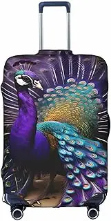 [pvinnk] Purple Peacock Print Protective Luggage Cover Elastic Washable Suitcase Travel Gear Protector, White, Medium