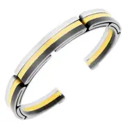 Stainless Steel Black Silver Gold-Tone Womens Mens Open End Bangle Bracelet