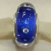 New Authentic Pandora Charm Murano Blue Effervescence 791630CZ W Suede Pouch