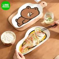 在飛比找momo購物網優惠-【LINE FRIENDS】熊大莎莉家用陶瓷盤魚盤