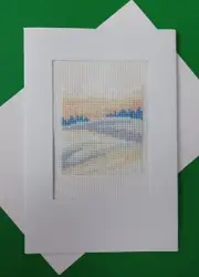 Winter snowy fields sun. Finished X-stitch. White card, blank insert & envelope.