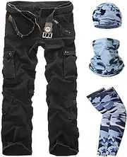 [HanzhuoLG] Men Cargo Overalls Tactical Military Camouflage Pants Work Training Camo Combat Offroad Army Male Clothing Baggy Large Size Straight Trousers For Men's + Sun Protection Kit black XL