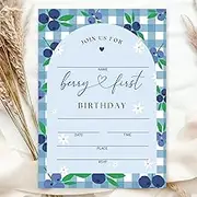 Whaline 25 Pack Plaid Blueberry Party Invitations Berry First Birthday Invitation Paper Cards Baby Shower Invites with Envelopes Stickers for Party Supplies