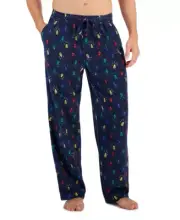 Club Room Mens Holiday Lights Fleece Drawstring Pajama Pants Navy Blue 2XL*