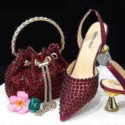 Italian Design Shoe And Bag Set In Attractive Matching Colours - High Quality Handmade Lady Shoes Red 38