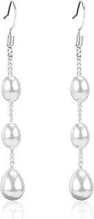 [Mikovivi] Long Tassel Pearl Drop Earrings, Adjustable Bohemian Pearl Tassel Earrings Dangling Freshwater Pearl Threading Earrings Pearl Drop Earrings for Women Bride Wedding (White), Medium, copper with