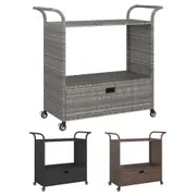 Bar Cart with Drawer Poly Rattan Patio Storage Trolley Multi Colours vidaXL