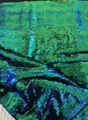 Mermaid Peacock Sequin Fabric Black Green Blue 36”W x 52” L NEW & GORGEOUS
