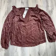 Tanya Taylor Designs Lucy Top Blouse Shirt V-Neck Ruffle Pink MSRP $365 XS NWT