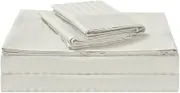 Luxury 1500TC Cotton Rich Stripe Sheet Set Fitted, Flat Sheets and Pillowcase(s) with Decorative Header White Queen