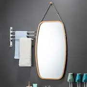 CARLA HOME Hanging Wall Mirror 74x43cm - Solid Bamboo Frame and Adjustable Leather Strap for Bathroom and Bedroom, Vanity Mirror, Makeup Mirror, Face Mirrors, Wall Shelf Mirror (Full Length)