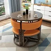Modern Round Dining Table and Chair Set for Home Office Meeting Room Small 80cm Picnic Table and Chair Combination Set Garden Furniture for Kitchen Orange Color