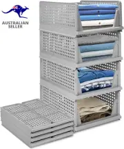 4-Pack Folding Wardrobe Storage Box Plastic Drawer Organizer Stackable Shelf Bas