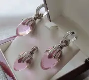 PINK TOPAZ EARRINGS & PENDANT SET HANDMADE RUSSIAN SOLID STERLING SILVER 925
