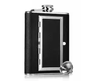 Stainless Steel Pocket Hip Flask with Funnel and Cigarette Case, 6 Oz