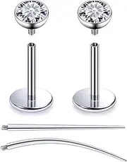 [Oicctyzio] F136 Titanium 20/18/16G Internally Threaded Flat Back Stud Earrings Nose Rings Lip Labret Medusa Monroe Piercing Jewelry with Taper for Women Men