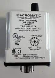 Macromatic TR-51626-07T9 RELAY,E-Mech, Time Delay, Off Delay, 10A, DPDT, 12 VDC,