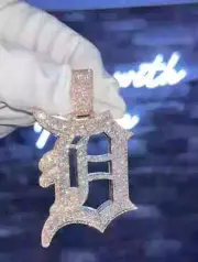 Moissanite Initial D Letter Layered Old English Men Pendant Solid 925 Silver