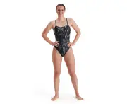 Speedo Women's Allover Rippleback Swimsuit - Black/ Charcoal/ White