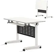 Conference Room Table, Folding Conference Table, Modern White Portable Table, Office Table with Wheels(2pcs)