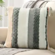 Striped Boho Throw Pillow Covers 18x18 Inches Tufted Chenille Pillow Dark Grey