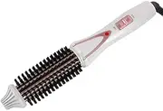 Travel Hair Curling Iron Brush Ceramic Tourmaline Ionic Hot Brush Dual Voltage, 1 inch Anti-scald Heated Curling Wands Round Hair Styler Curler Brush Electric (White)