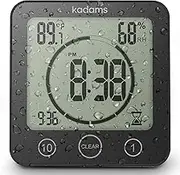 KADAMS Shower Timer Waterproof Bathroom Timer, Wall Clock with Alarm, Digital Kitchen Timer, Waterproof for Water Spray, Temperature Humidity, Suction Cup, Hanging, Stand - Black