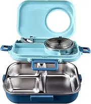 [Siotenze] bento Lunch Box, 3 Compartments Stainless Steel, Leak-Proof with Bowl, Water Fillable, BPA Free, Suitable for Camping, School, Office