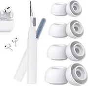 LTZEMOO 4 Pair Replacement Ear Tips for AirPods Pro & 2nd Generation with Noise Reduction Holes and Cleaner Kit, Cleaning Pen, Built-in Dust Guard Screen, 4 Sizes (XS/S/M/L) - White