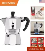 Classic Stovetop Espresso Maker - Real Italian Coffee - Moka Pot 3 Cups - Silver