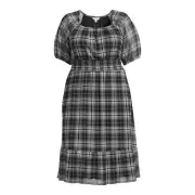 Terra & Sky Women's Plus Size Plaid Smocked Mesh Dress NEW 3x Black
